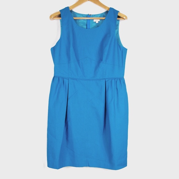 J.Crew Factory Textured Cotton Prussian Blue Dress - Picture 2 of 6